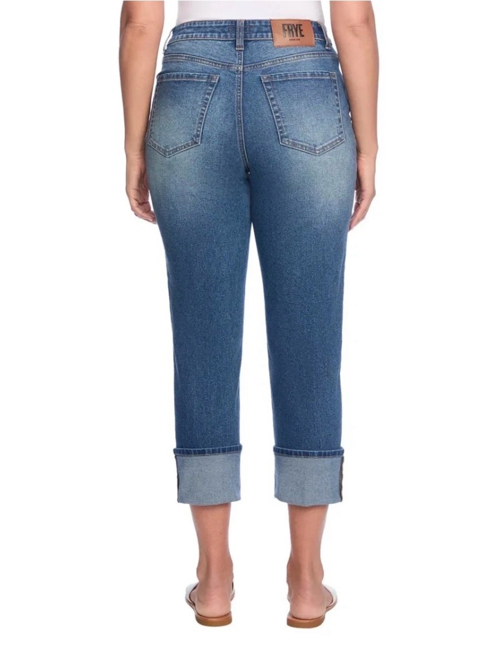 NEW Frye HIGH RISE STRETCH MEDIUM WASH ROLLED Blue Cropped Ankle Jeans SZ 8